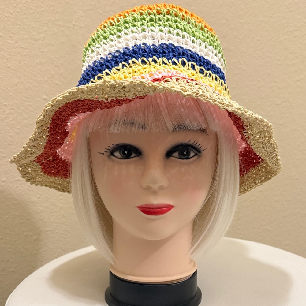 #254. Multicolor Crochet Sun Hat - Rainbow Stripes